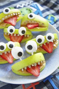 Spooky green apple monsters for Halloween party